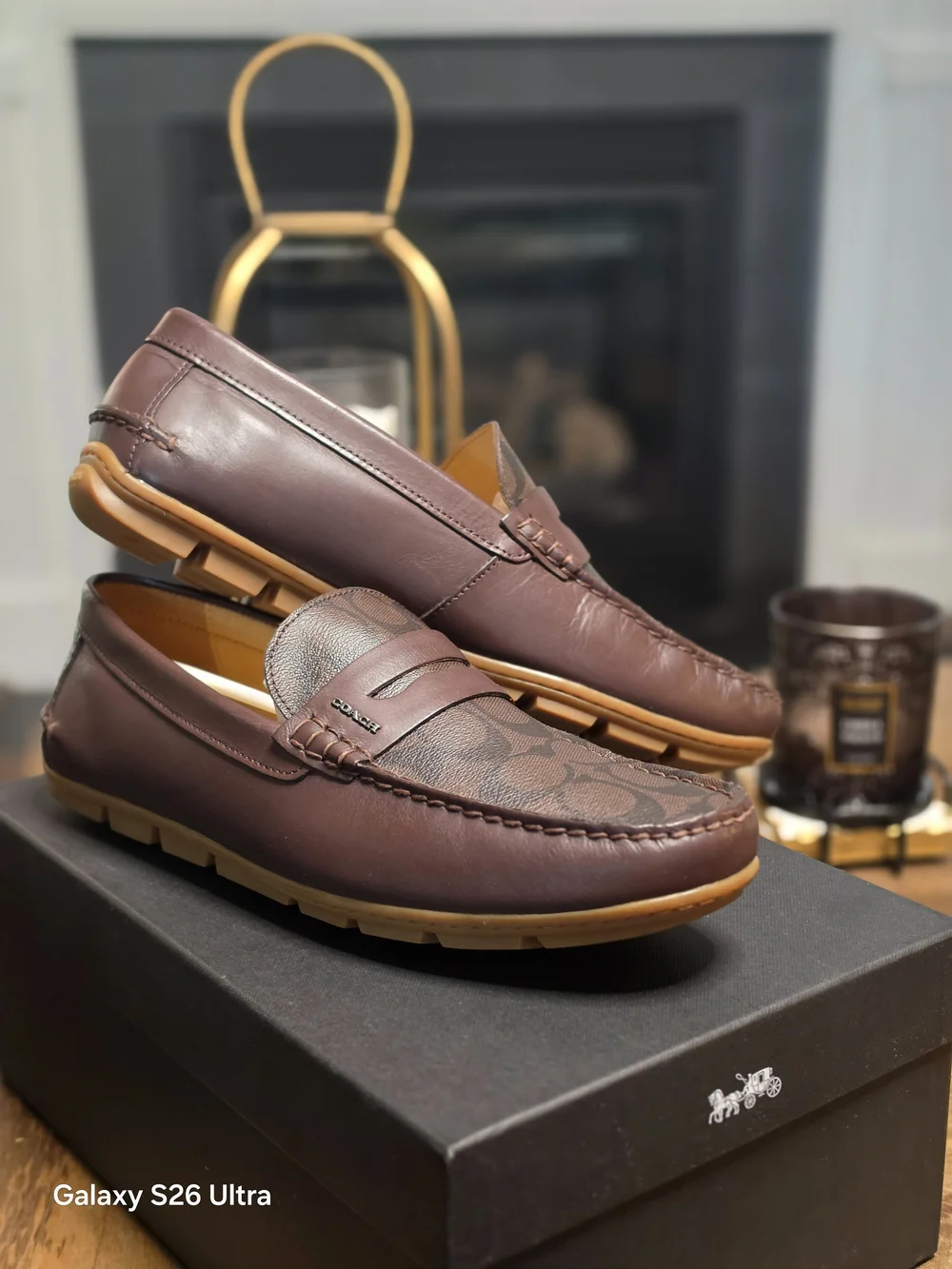 Coach Men’s Brown Mott Driver Logo Canvas & Leather Penny Loafers
